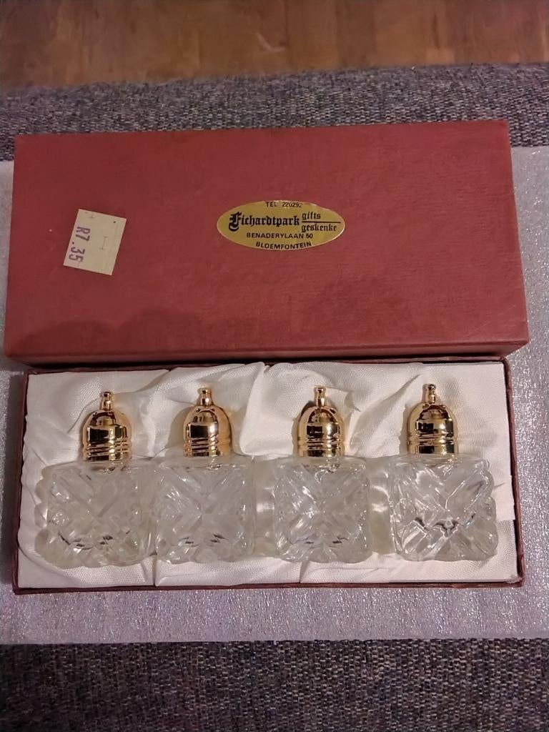 Set van 4 antieke (1950)Leonard Crystal zout- pepervaatjes, Antiek en Kunst, Ophalen of Verzenden