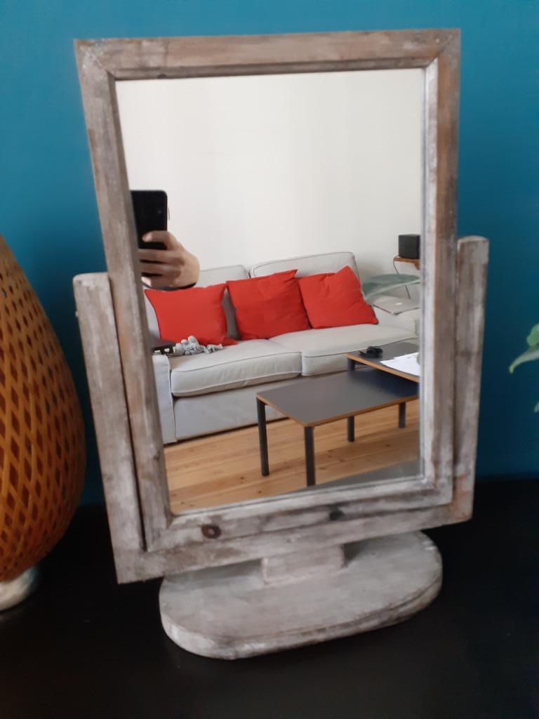 Miroir pivotant cadre en bois cérusé, Ophalen, Minder dan 50 cm, Gebruikt, Minder dan 100 cm