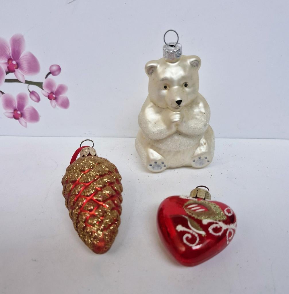 🎄 3 Glazen Kerstboom Ornamenten, Diversen, Kerst, Ophalen of Verzenden, Zo goed als nieuw
