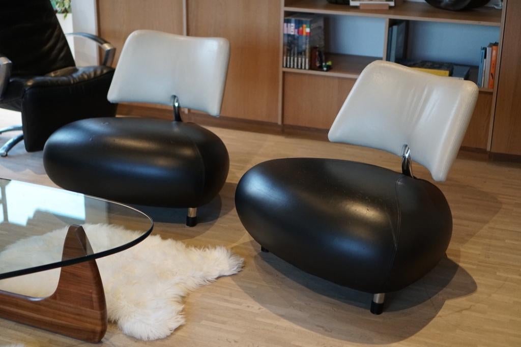 Set van 2 Leolux Pallone "Pa" – Zwart/Wit – Designklassieker, Huis en Inrichting, Ophalen, Gebruikt, Leer