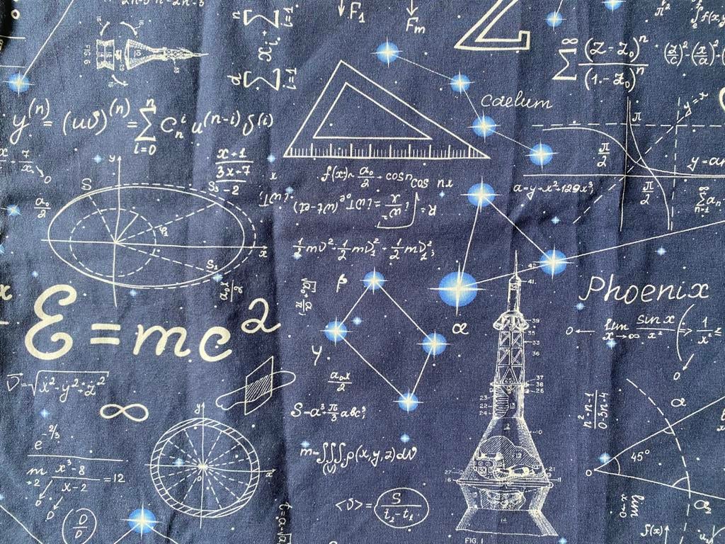 Tricot met formules uit wiskunde en fysica - 36 x 63 cm, Overige materialen, Blauw, Ophalen of Verzenden, Zo goed als nieuw