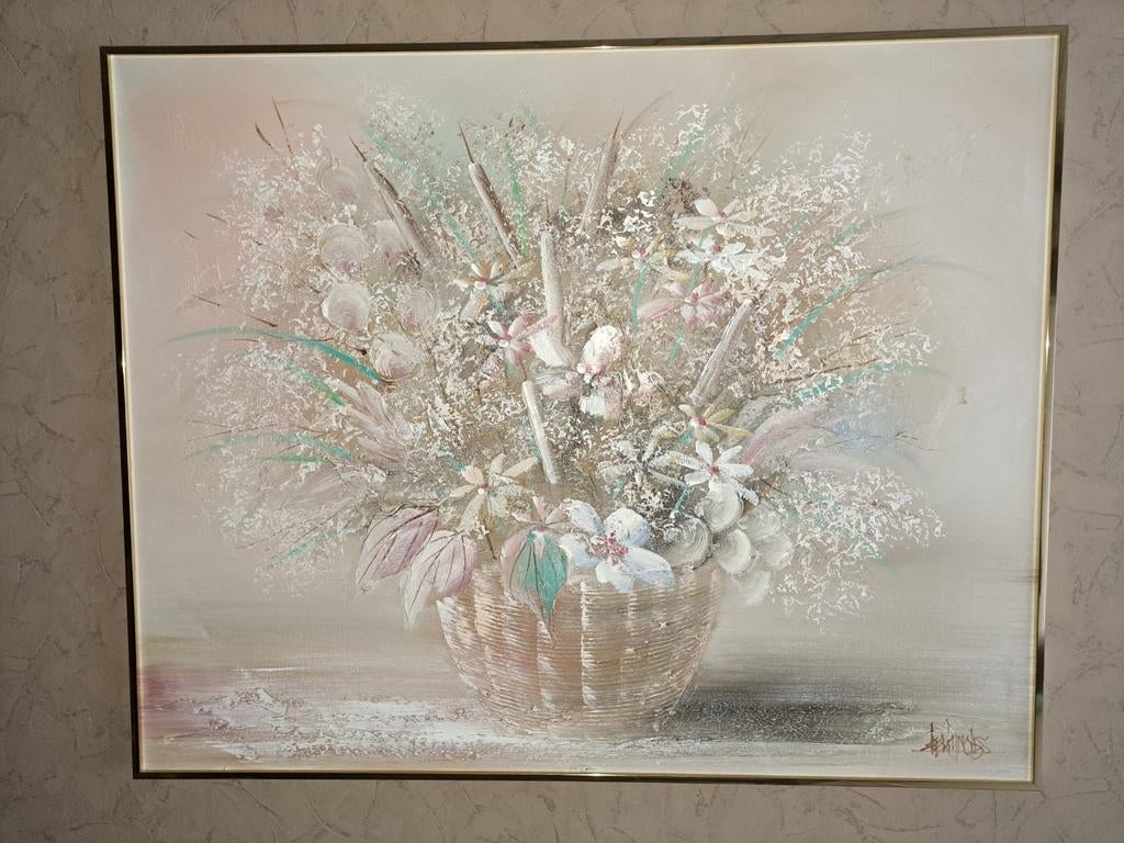 Te koop : Groot schilderij vaas met bloemen., Antiek en Kunst, Ophalen