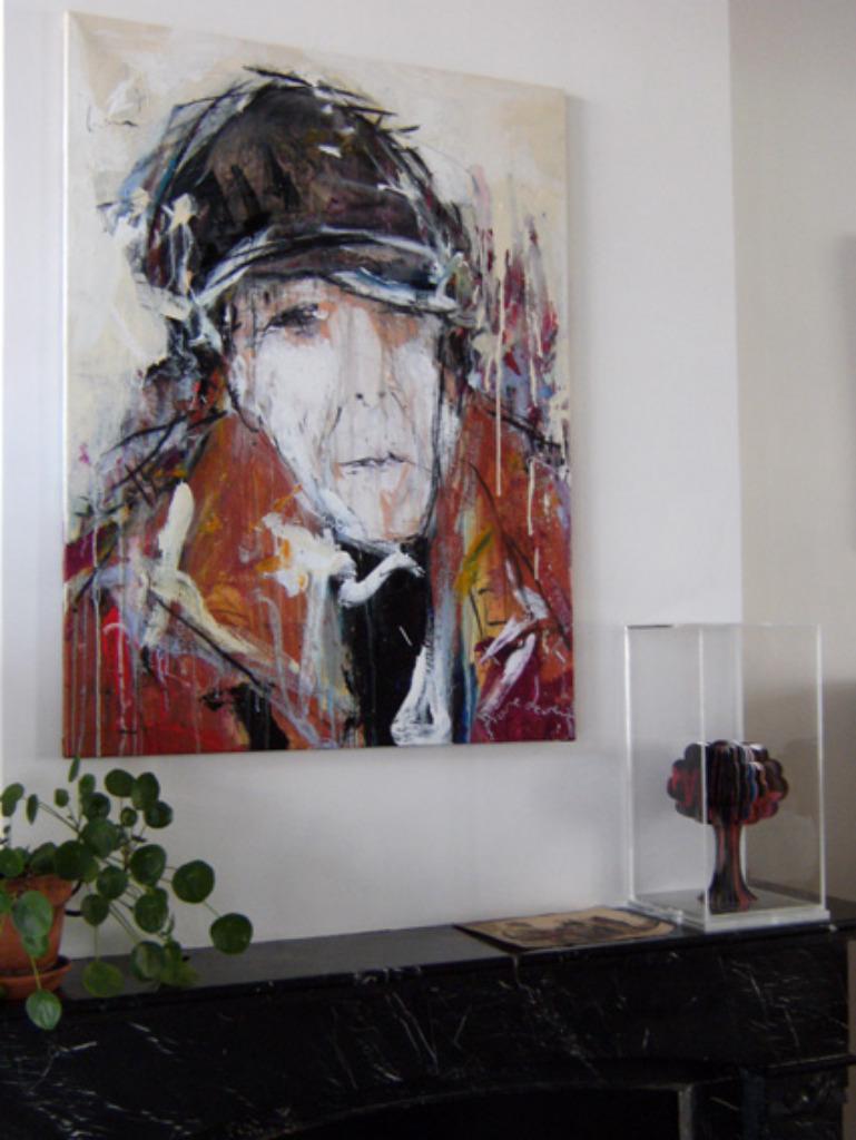 Schilderij met het Portret van Leonard Cohen acryl on canvas, Ophalen