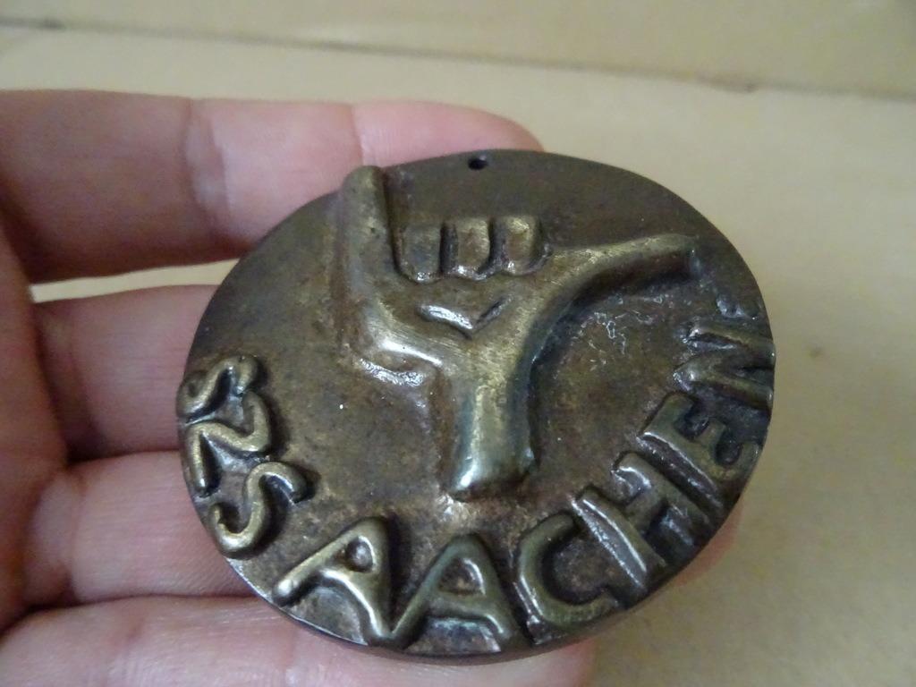 Curiosa bronzen plaquette Shaka teken plaquette SZS Aachen, Ophalen of Verzenden