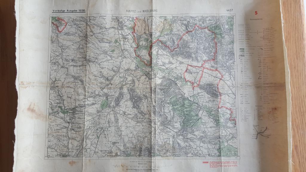 Landkaart Auspitz en Nikolsburg, Boeken, Atlassen en Landkaarten, Zo goed als nieuw, Landkaart, Europa Overig, 1800 tot 2000, Ophalen of Verzenden