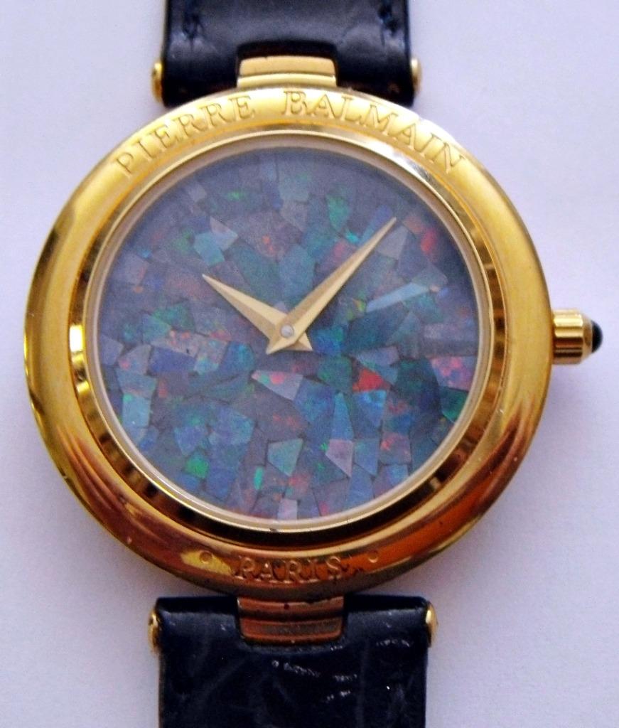 Montre dame Balmain, cadran opale plaqué or, brac. cuir noir, Enlèvement ou Envoi, Neuf