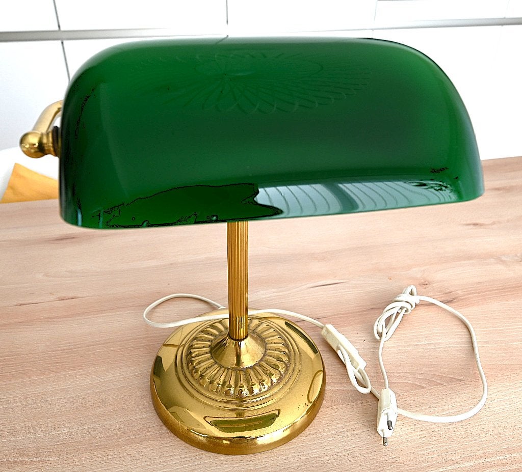 VINTAGE BANKIERSLAMP, 30 cm, Inclusief lichtbron, Zo goed als nieuw, Glas