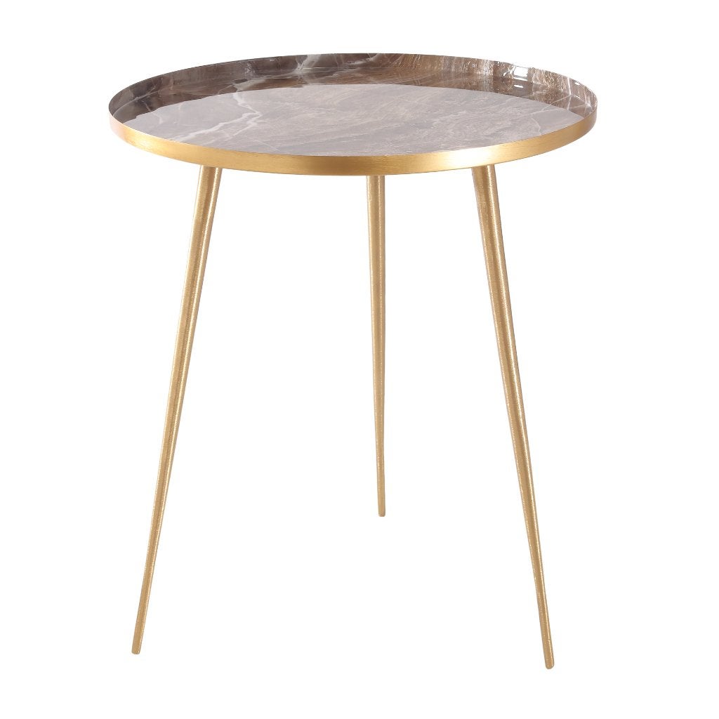 NIEUWE ronde BIJZETTAFEL GOUD met MARMER-LOOK BLAD 47 cm, Neuf, Enlèvement ou Envoi, Métal, Autres styles