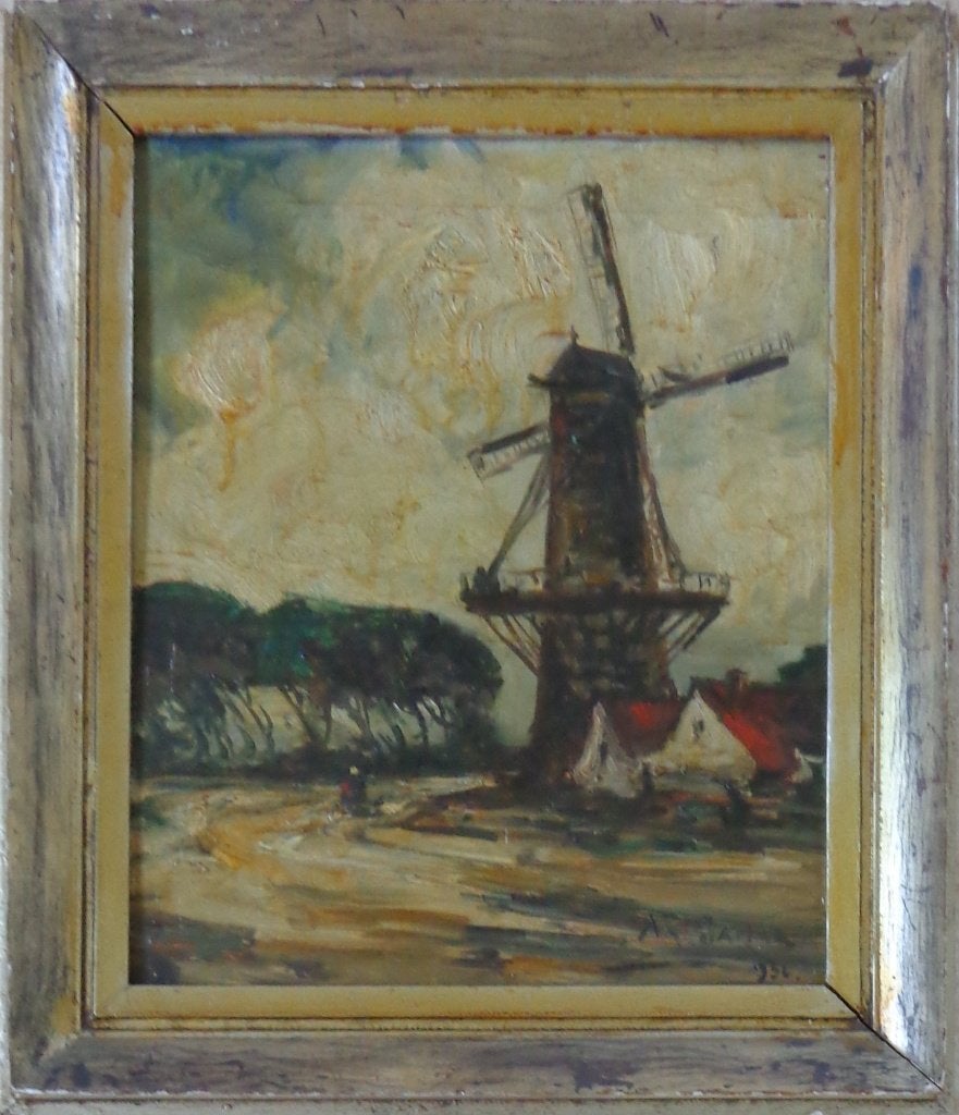 ARMAND JAMAR / LANDSCHAP MOLEN / OLIEVERF / 59x51cm / KADER, Enlèvement ou Envoi, Panneau, Paysage, Expressionniste