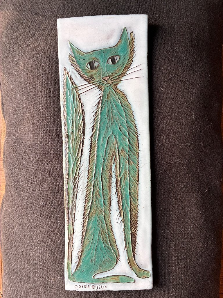 Carreau émaillé « chat » Odette Dijeux, Antiquités & Art, Enlèvement