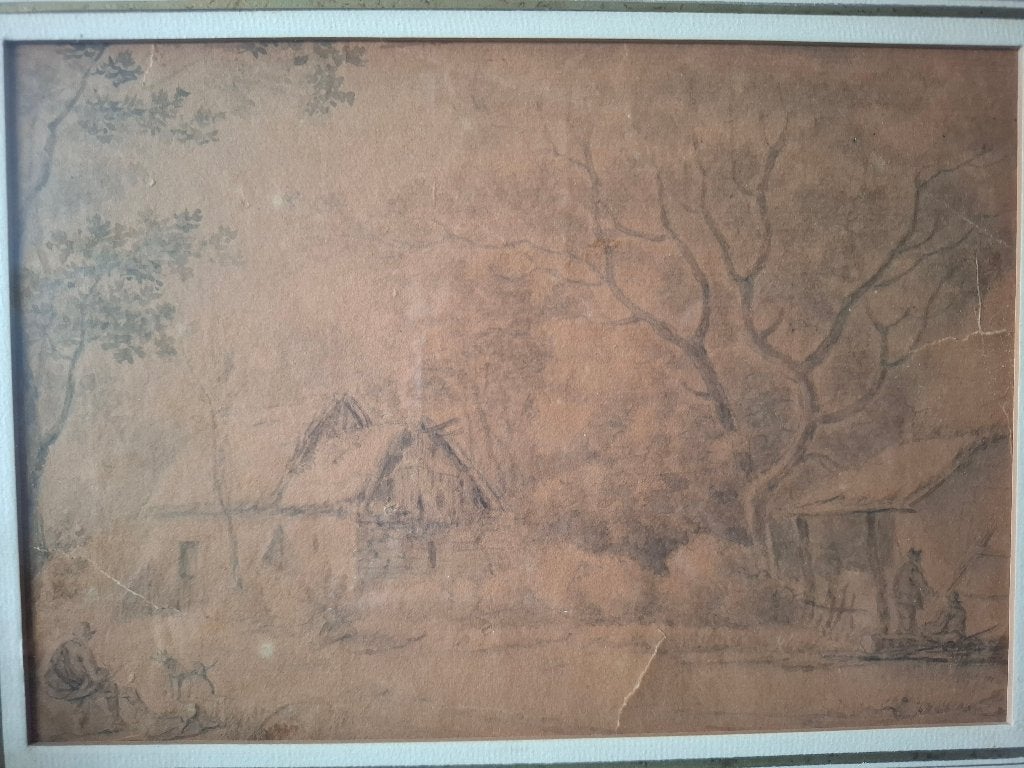 17E Eeuwse Vlaamse of Hollandse Meester, Sous verre, Enlèvement ou Envoi, Paysage, Papier