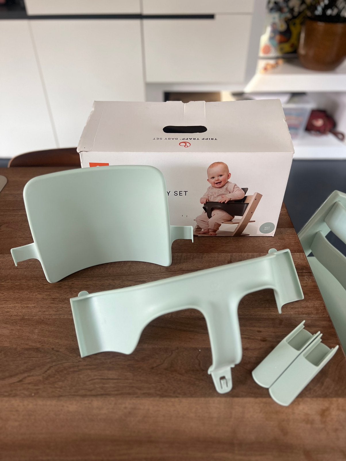 Tripp Trapp Baby Set (soft mint), Kinderen en Baby's, Kinderstoelen, Ophalen, Gebruikt, Meegroeistoel, Stoelverkleiner