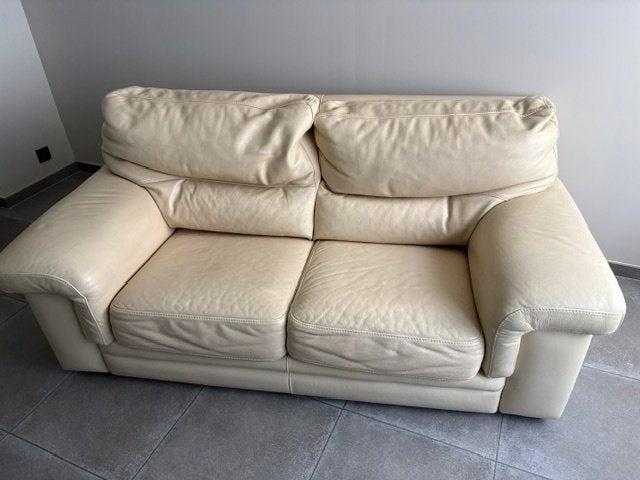 beige lederen zetel, Huis en Inrichting, Ophalen, Gebruikt, 100 tot 125 cm, 150 tot 200 cm