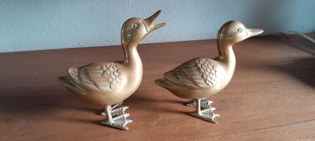 2 messing eendjes., Verzamelen, Ophalen of Verzenden, Gebruikt, Dier