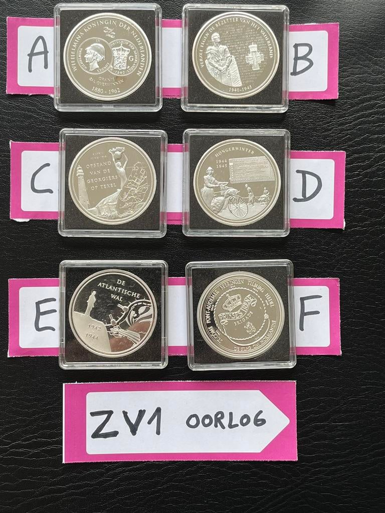 ZV1 Zwaar verzilverde gedenkpenningen (NL in Oorlog) 40mm, Enlèvement, Argent
