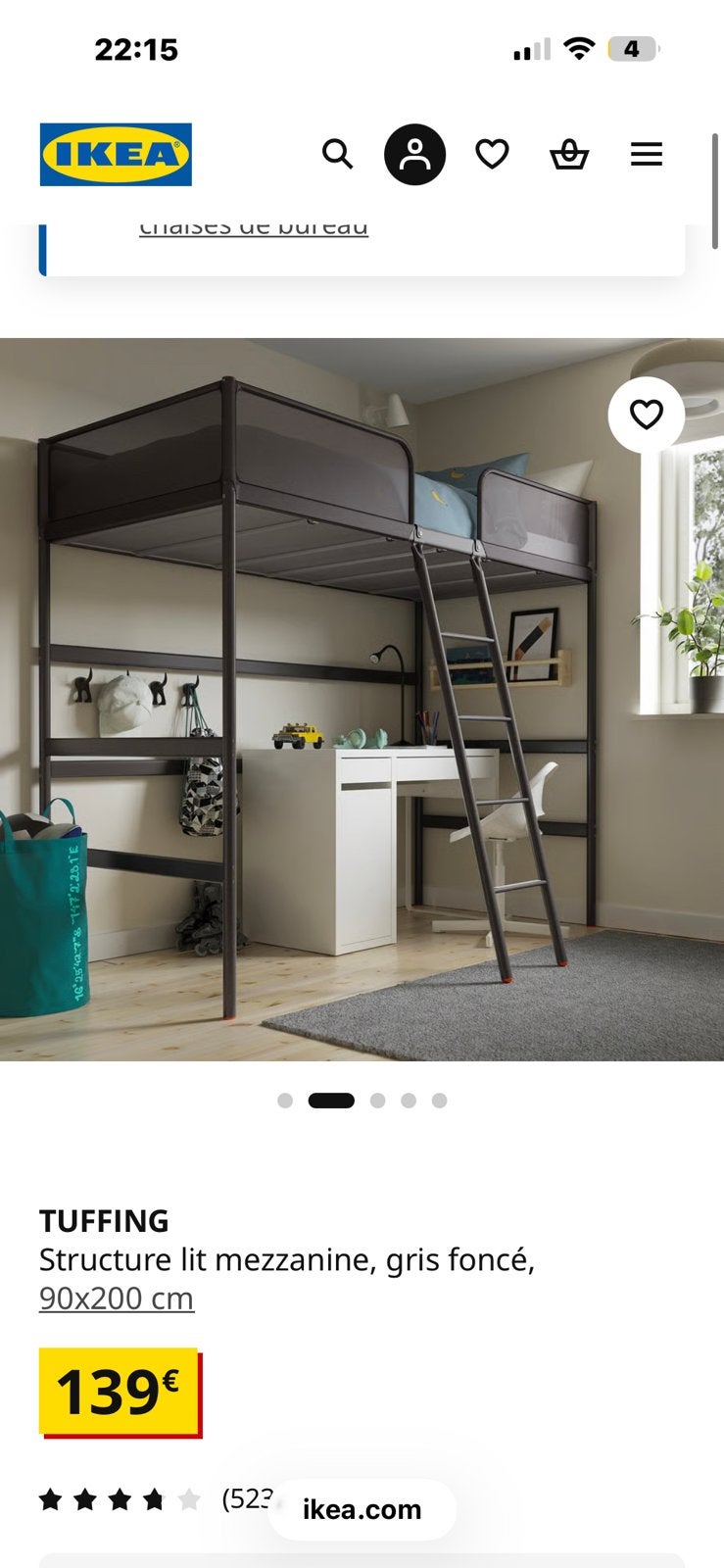 Lit mezzanine IKEA TUFFING, Maison & Meubles, 90 cm, Enlèvement ou Envoi, Une personne, Utilisé