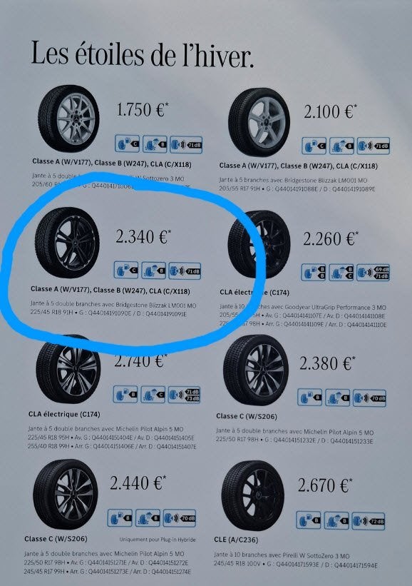 kit jantes et pneus hiver Mercedes Classe A - comme neuf, Pneus et Jantes, Pneus hiver, Véhicule de tourisme, 18 pouces