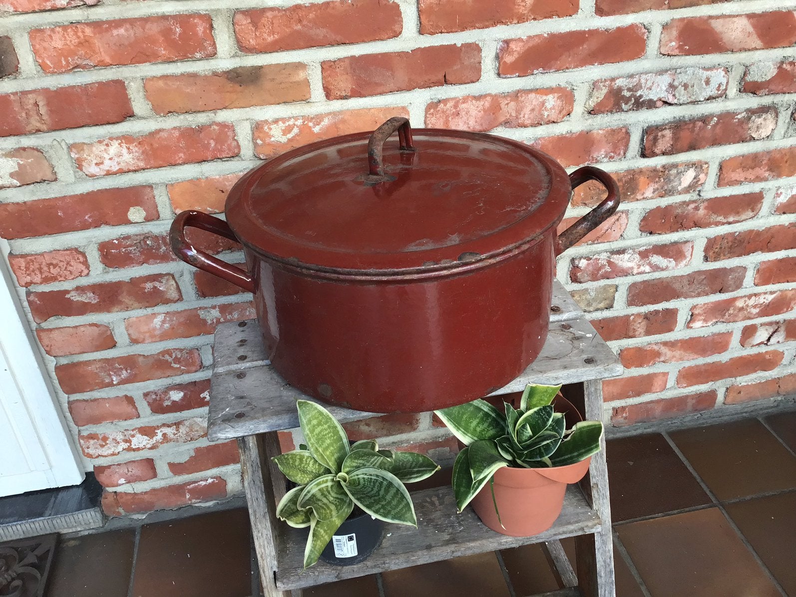 Vintage kookpan kookpot in emaille, Antiek en Kunst, Ophalen of Verzenden