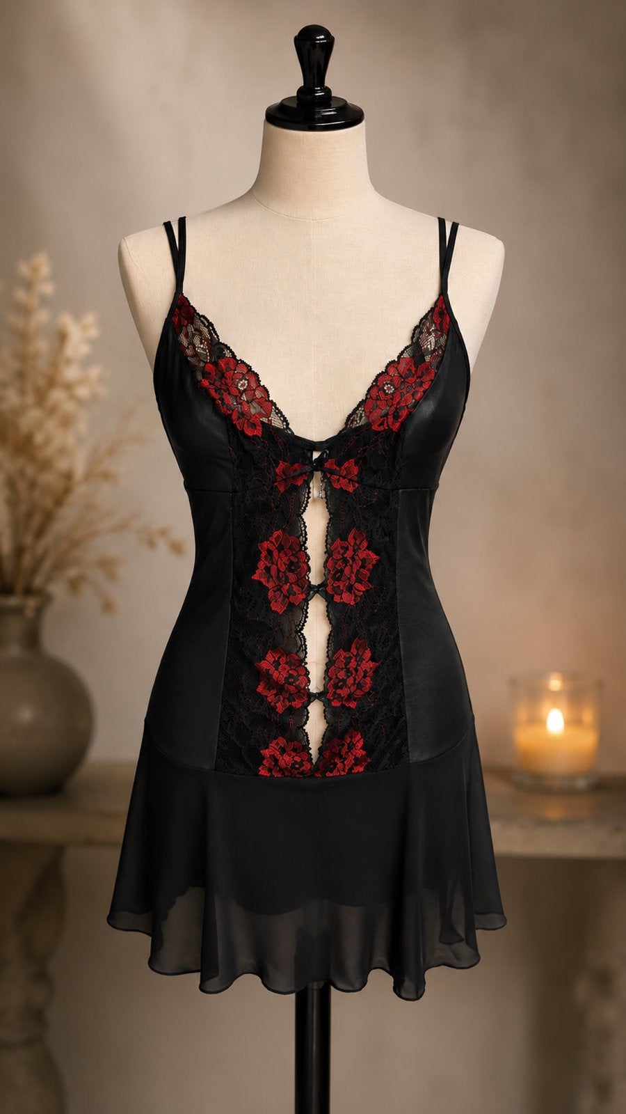 Zwarte babydol met rode geborduurde details M, Vêtements | Femmes, Sous-vêtements & Lingerie, Enlèvement ou Envoi, Noir, Autres types