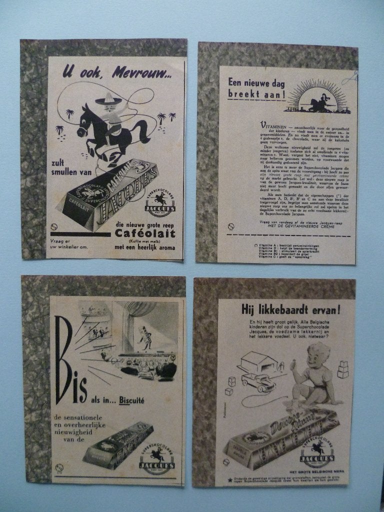 chocolade Jacques chocolat publiciteit x 4 reclame jaren '50, Enlèvement ou Envoi, Utilisé, Panneau publicitaire