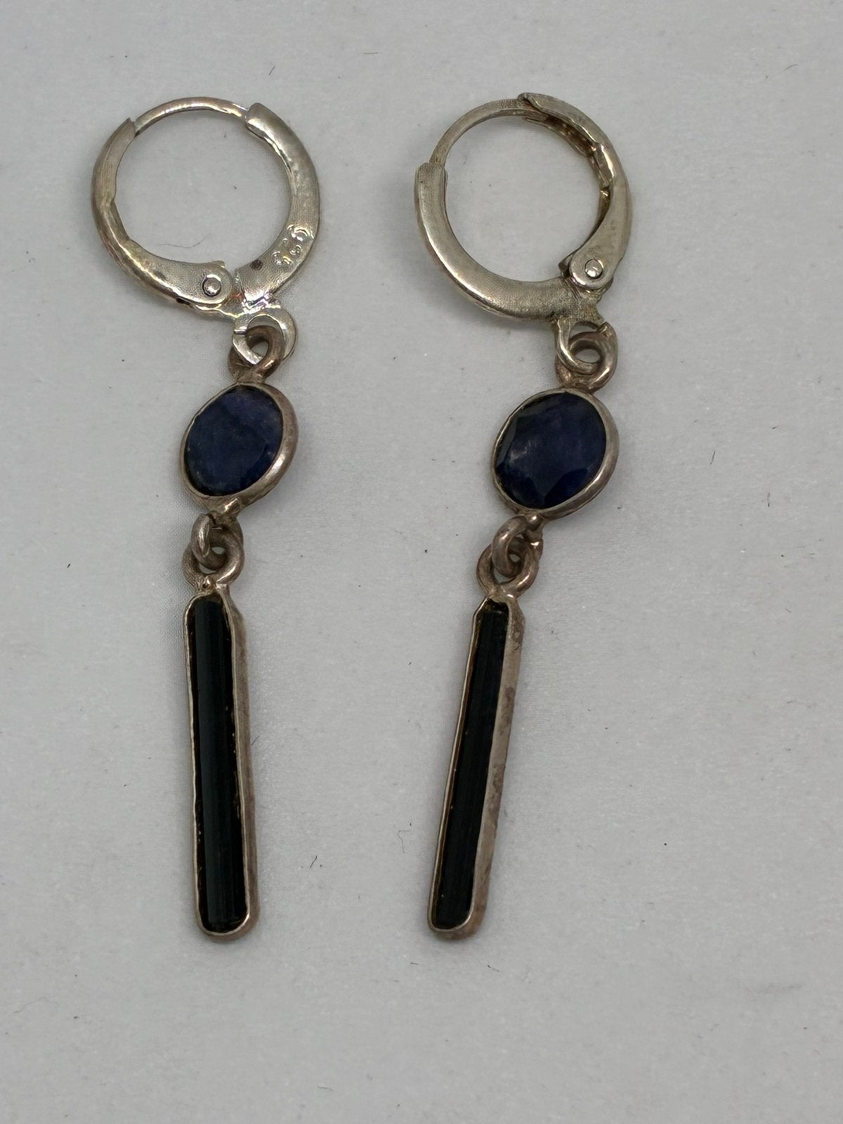 Zilver 925 Oorbellen met Lapis Lazuli en Onyx, Bijoux, Sacs & Beauté, Enlèvement ou Envoi, Avec pierre précieuse, Bleu, Argent
