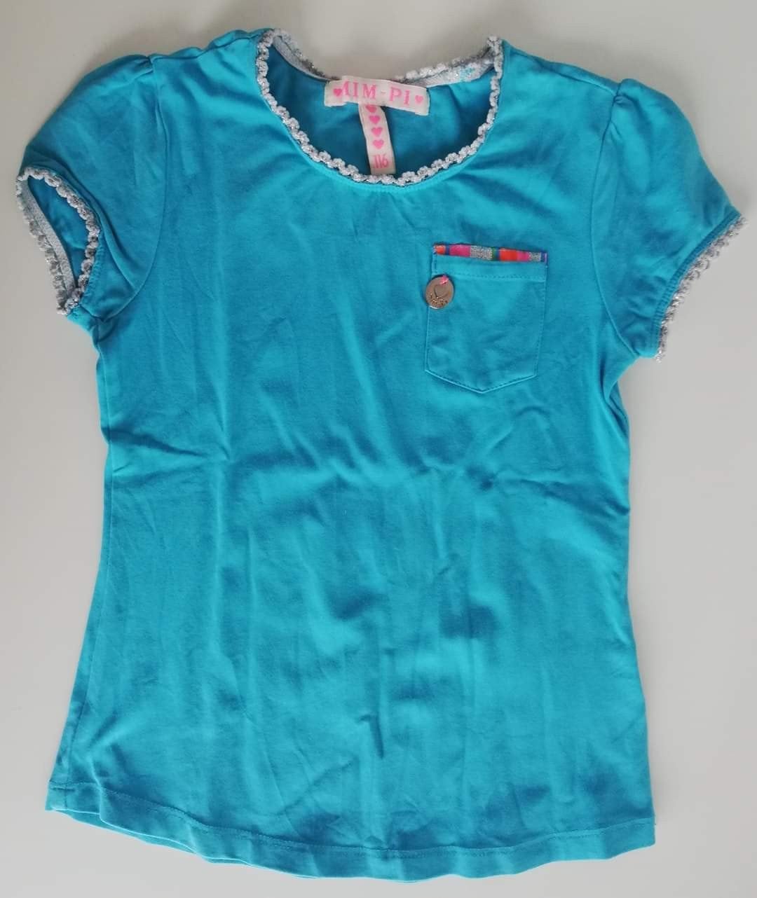 Blauw T-shirt Mim-pi maat 116, Kinderen en Baby's, Kinderkleding | Maat 116, Meisje, Ophalen of Verzenden, Zo goed als nieuw, Shirt of Longsleeve