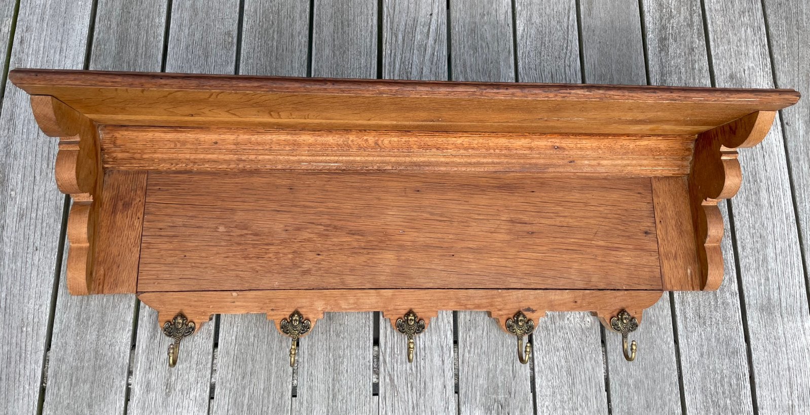Vintage houten kapstok met 5 vaste haken, Gebruikt, Minder dan 100 cm, Hout, Ophalen