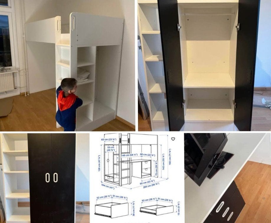 Ikea hoogslaper met bureau, kledingkast en boekenrek, Ophalen, Gebruikt, Wit