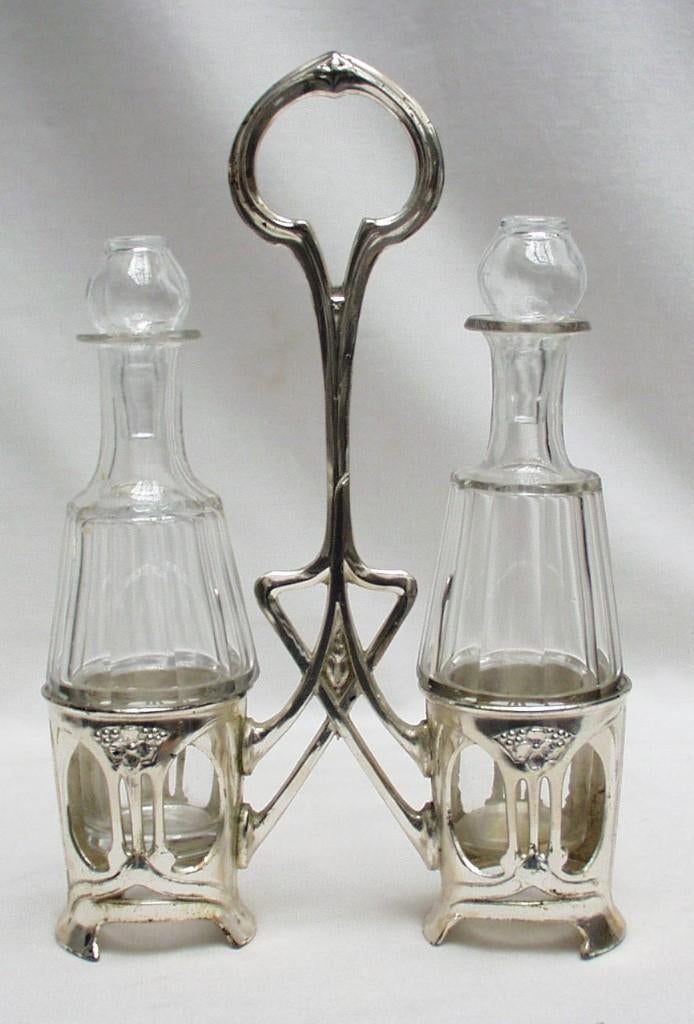 Art Nouveau olie- en azijngarnituur., Antiek en Kunst, Ophalen of Verzenden
