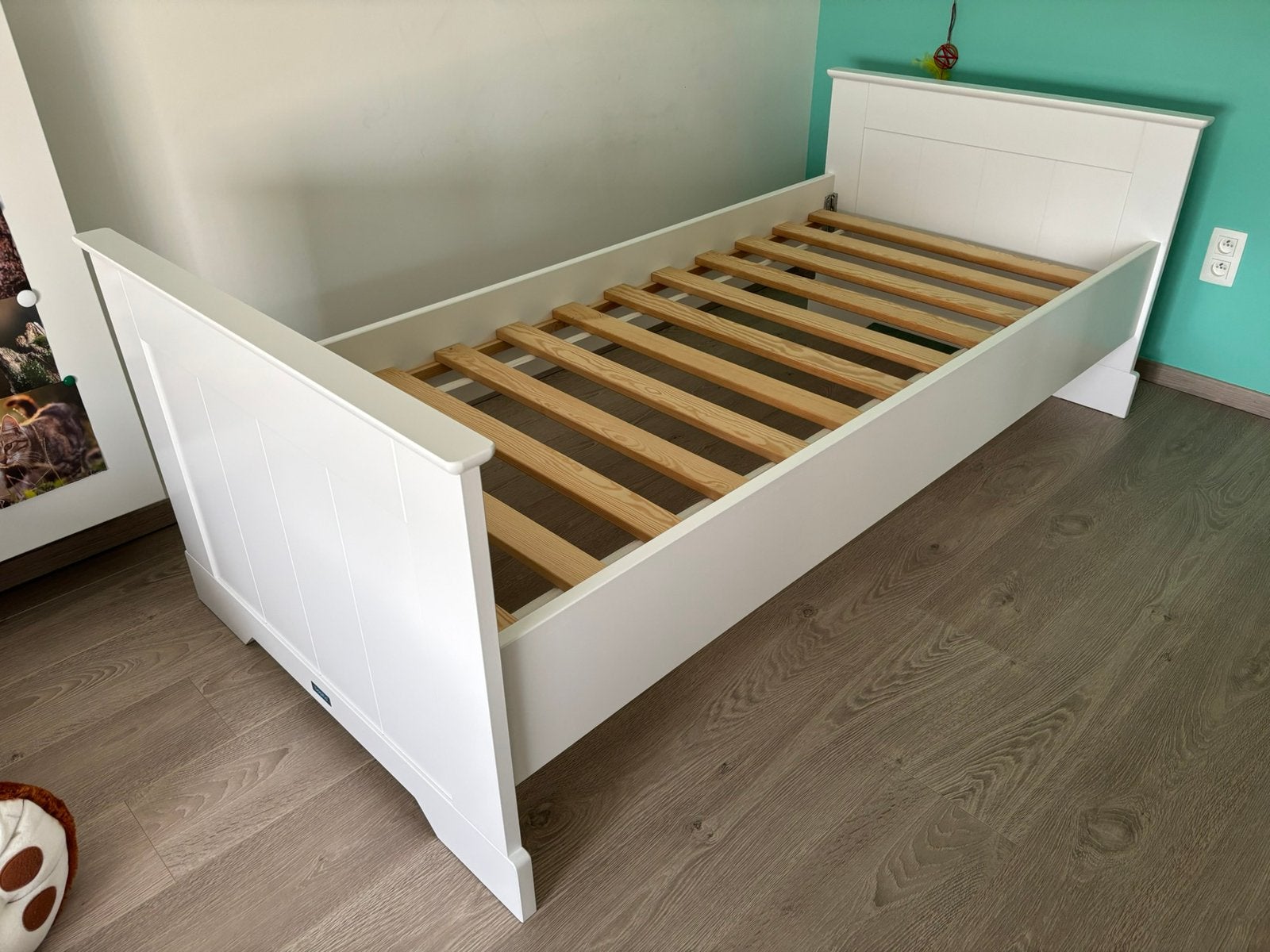 Lit 1 personne 90x200 Bopita Narbonne blanc avec sommier, Ophalen, 90 cm, Eenpersoons, Wit