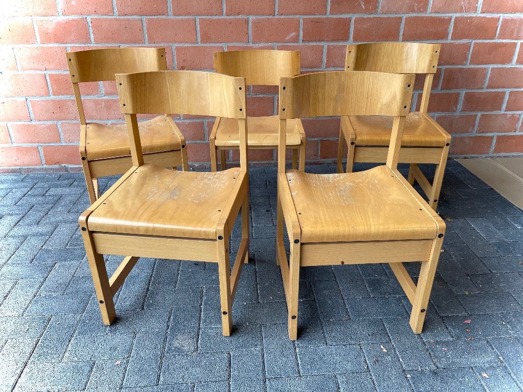 5 massief houten stoelen / beuk / SETPRIJS, Huis en Inrichting, Stoelen, Ophalen, Gebruikt, Hout
