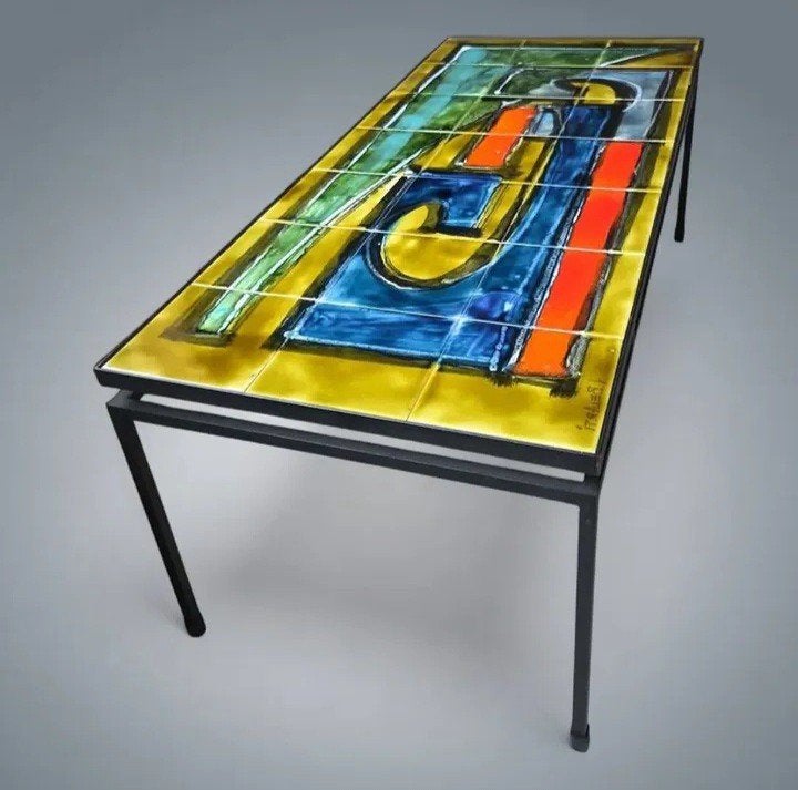 Table basse Vintage Céramique, Métal J.Belarti (signée), Enlèvement