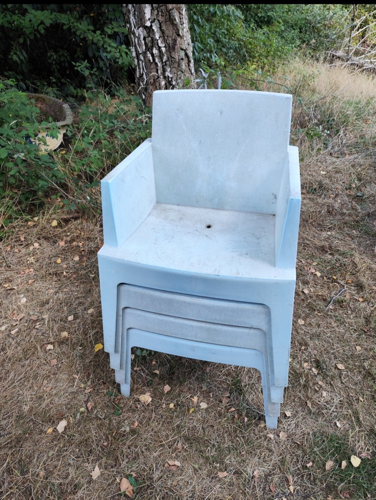 5 supersterke kunststof tuinstoelen, Jardin & Terrasse, Chaises de jardin, Enlèvement, Utilisé, Synthétique, Empilable