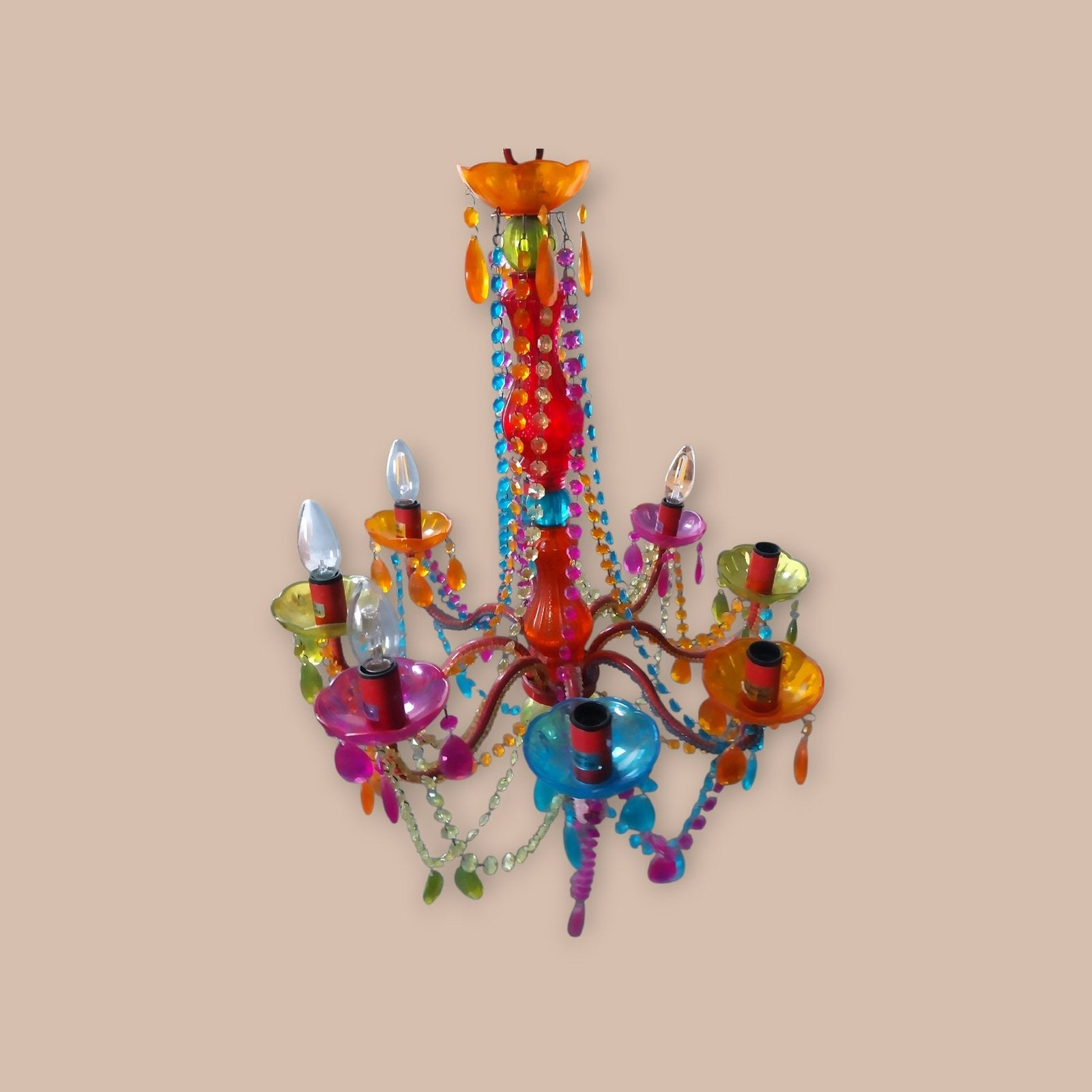 Lustre multicolore style baroque en pampilles acrylique, Maison & Meubles, Enlèvement, Comme neuf