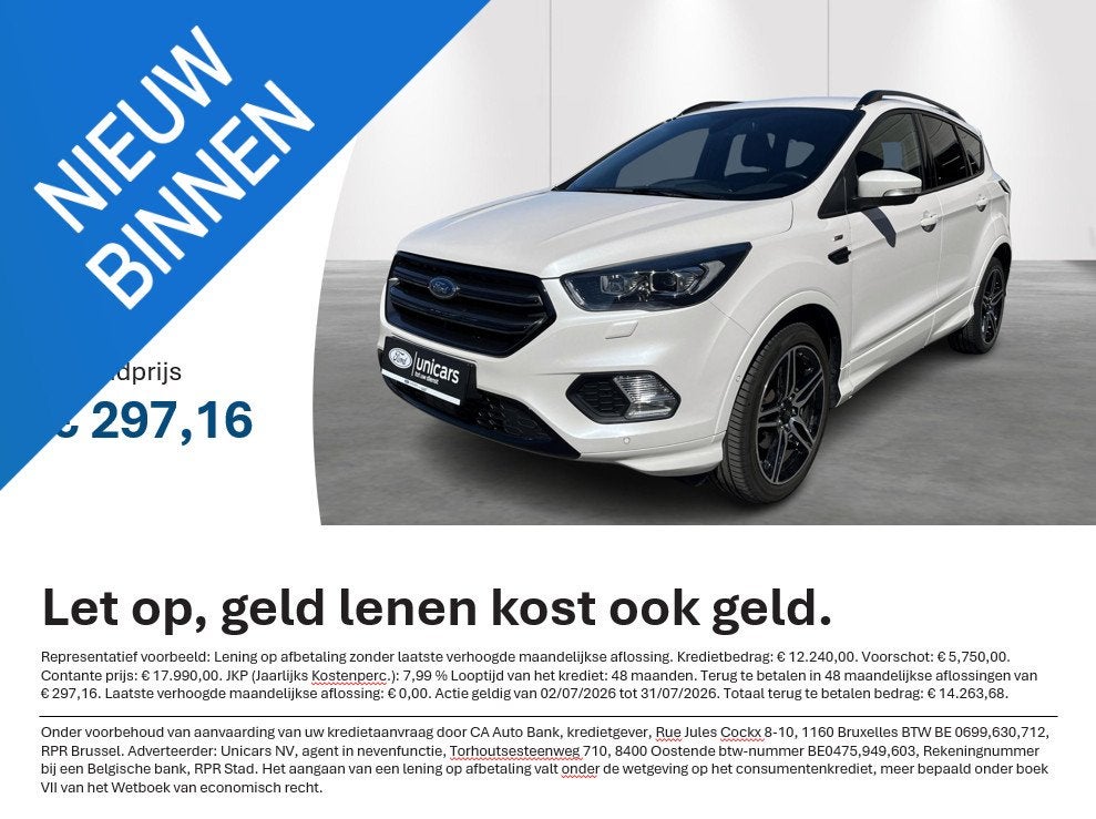 Ford Kuga 1.5i EcoB. 110kW S/S ST-Line NIEUWE DISTRIBUTIERIE, Auto's, Ford, Bedrijf, Te koop, Kuga, Airconditioning, Automatische klimaatregeling