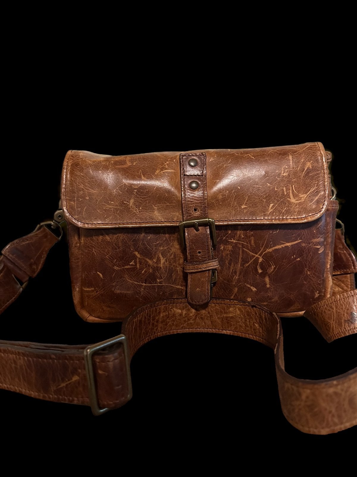 ONA The Bowery – Leren Fototas / Schoudertas Antique Cognac, Ophalen, Gebruikt, Gevoerd, Bruin