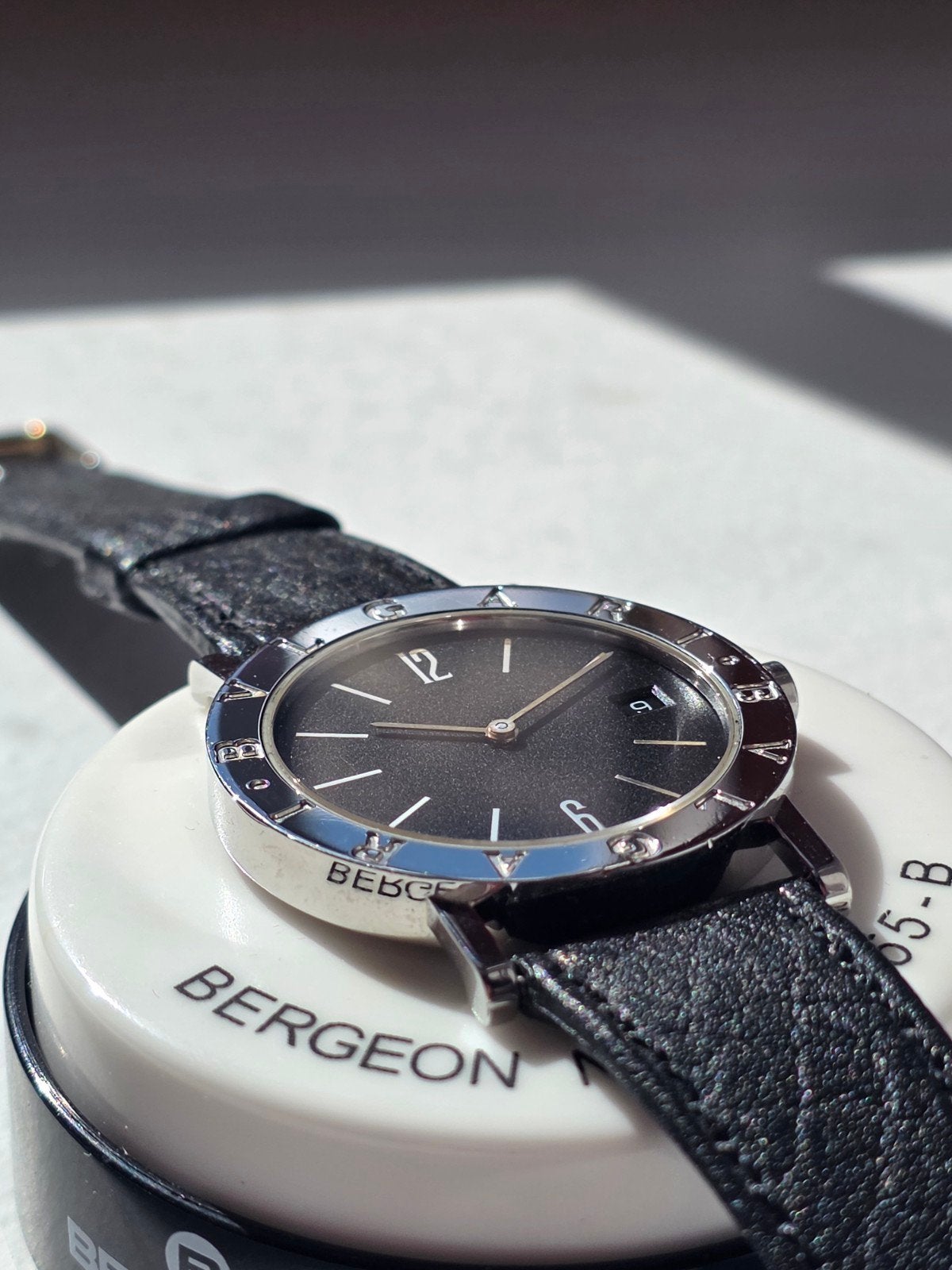 Montre Bvlgari Bvlgari Quartz,Acier et Cuir Noir, Envoi, Acier, Cuir