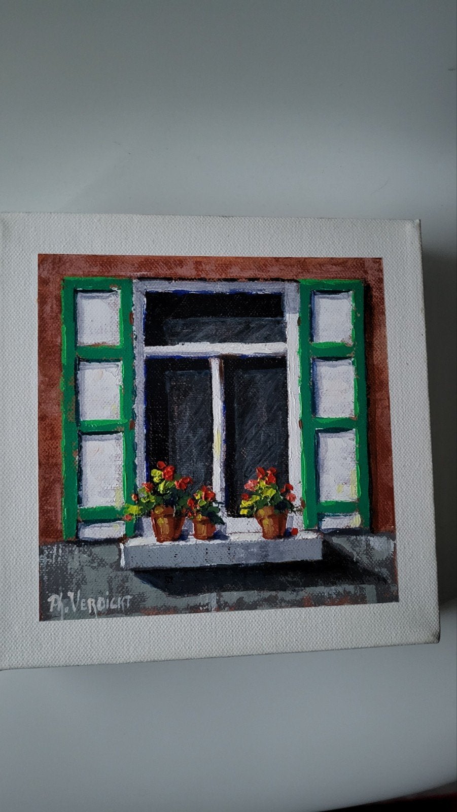 Schilderijtje Ph. Verdict 20 cm x 20 cm, Antiek en Kunst, Ophalen, Klassiek, Gesigneerd, Doek