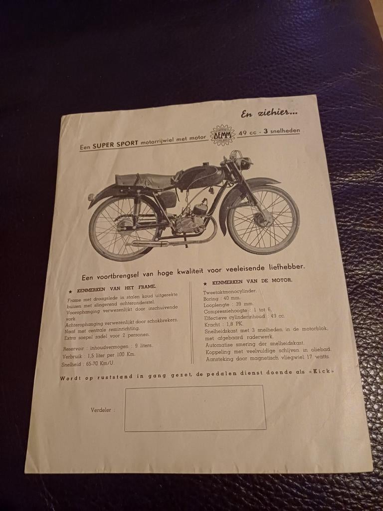 Demm oldtimer bromfiets/moto  folder, Fietsen en Brommers, Handleidingen en Instructieboekjes, Ophalen