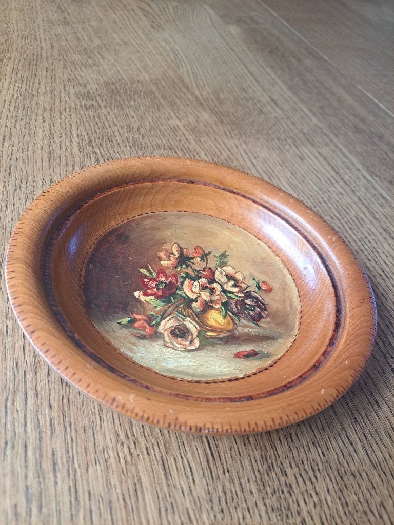 Vintage bord decoratie, Houtsnijwerk, Minder dan 20 cm, Ophalen of Verzenden, Flora