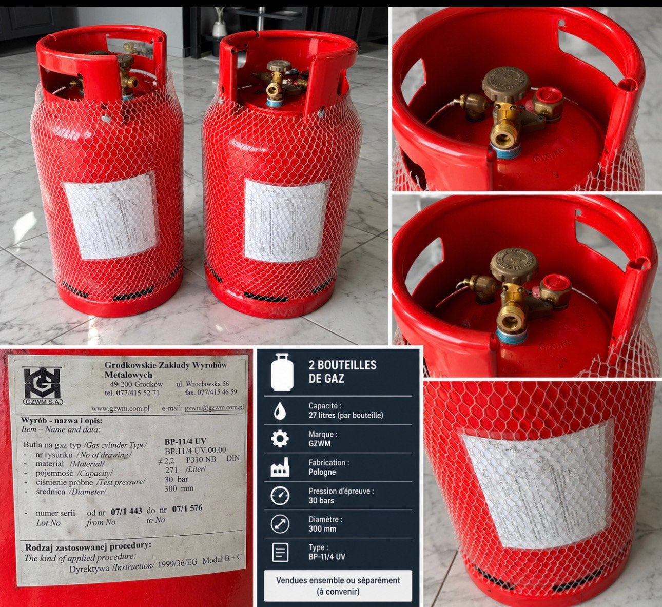 BONBONNES DE GAZ LPG RECHARGEABLES POUR CAMPING-CAR, Caravanes & Camping, Enlèvement, Comme neuf