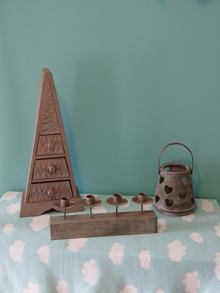 Lot de 3 décorations grises en bois, Ophalen, Gebruikt, Grijs, Kaars