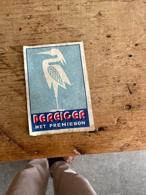 De Reiger luciferdoos etiket label met premiebon, Verzamelen, Gebruikt, Ophalen of Verzenden, Info@derreime.bo, Reiger