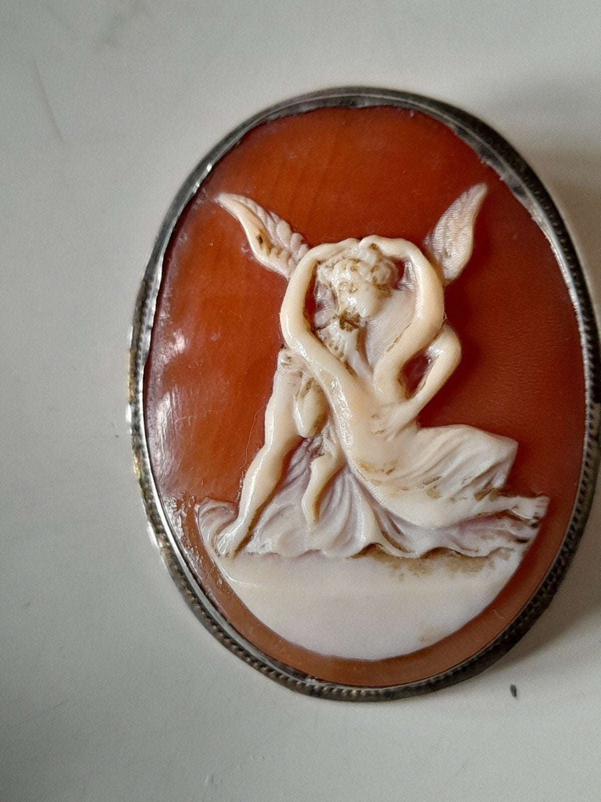 Zeer mooie antieke cameo met zilveren frame, Ophalen of Verzenden, Zilver, Zilver