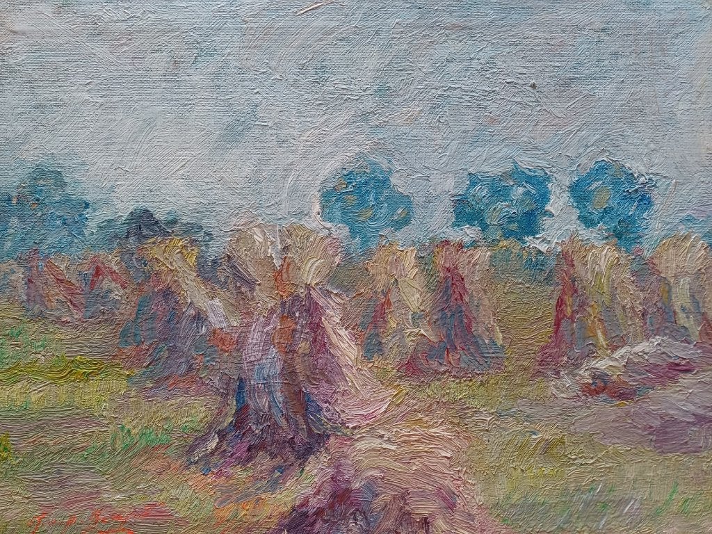 Schilderij M.VAN DEN BEMPT  "Hooi"   30x40, Doek, Impressionistisch, Ophalen of Verzenden, Landschap