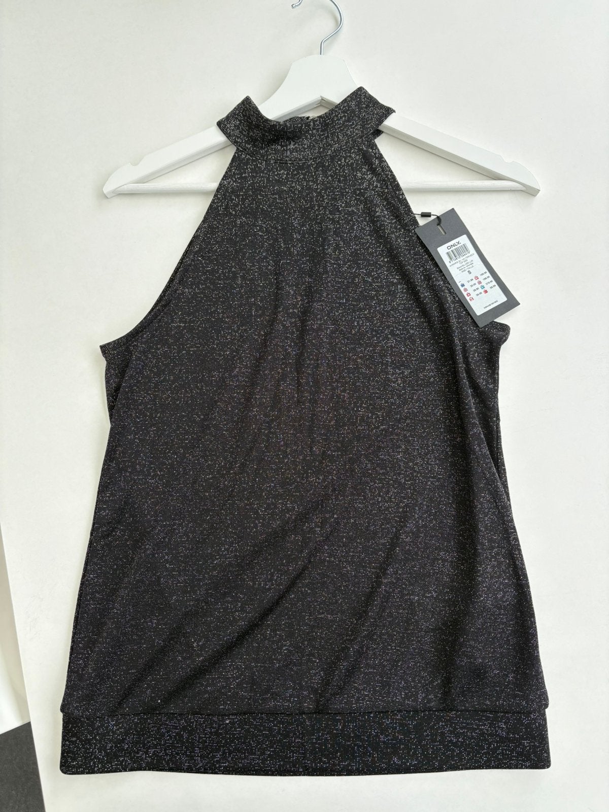 ONLY Glitter Halter Top Zwart/Zilver – NIEUW – Maat S, Ophalen, Zo goed als nieuw, Maat 36 (S), Zwart