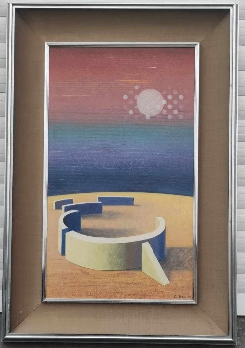 Huile sur toile cartonné signe c bay 80, Enlèvement ou Envoi, Toile