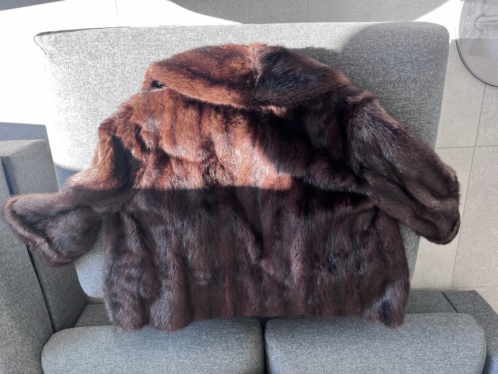 Vintage bontjas donkerbruin, korte jas met reverskraag, Kleding | Dames, Ophalen, Gedragen, Maat 38/40 (M), Bruin