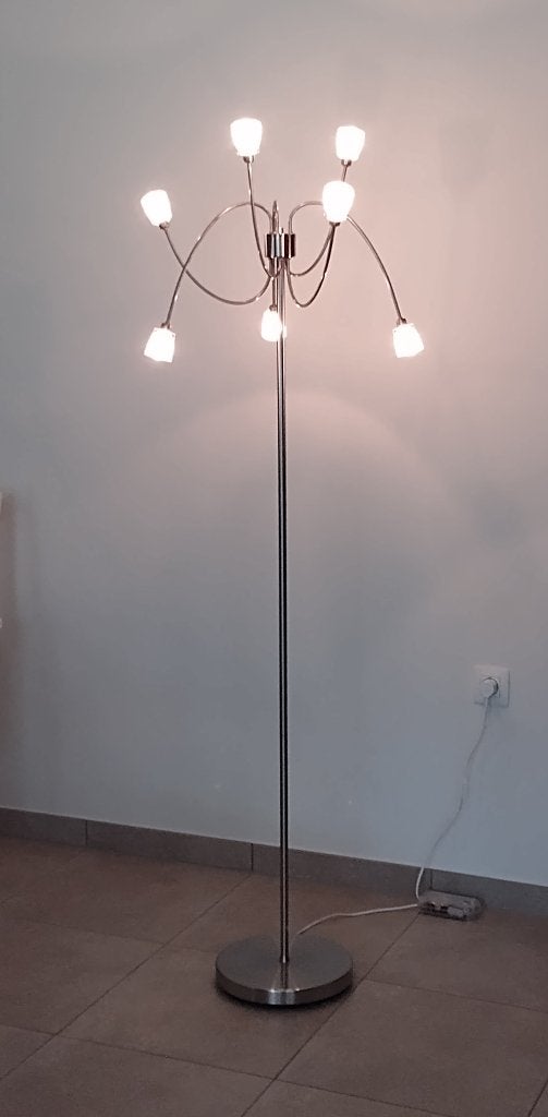 Lampadaire chromé IKEA Kryssbon(6 bras & intensité réglable), Maison & Meubles, Verre, Postmodern design, Y2K interieur, organische vormen, Medusa lamp