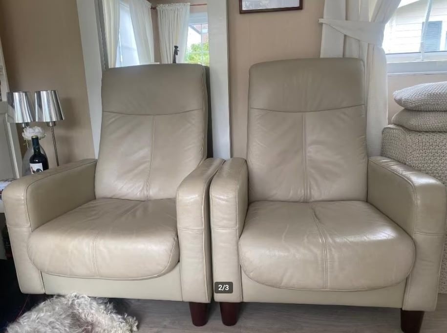 2 leder lederen relax zetels éénzit fauteuils cuir, Ophalen, Eenpersoons, Leer, Zo goed als nieuw